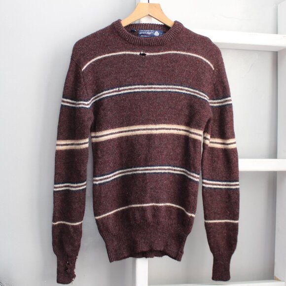 Lord & Taylor VTG Burgundy Striped Wool Knit Pullover Crewneck Sweater Sz Small - Picture 1 of 8